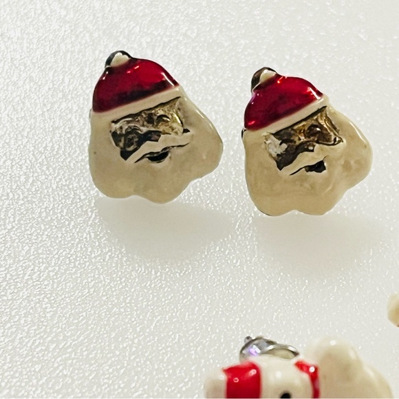 Four Sets Vintage Christmas Earring Stud Sets Santa Bell SnowmanHoliday Jewelry - Picture 4 of 16